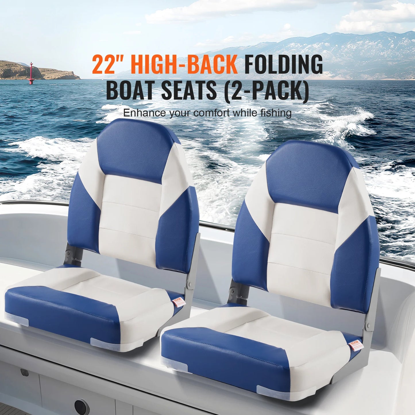 Foldable High Back Boat Seat Two Pack For Fishing Comfort