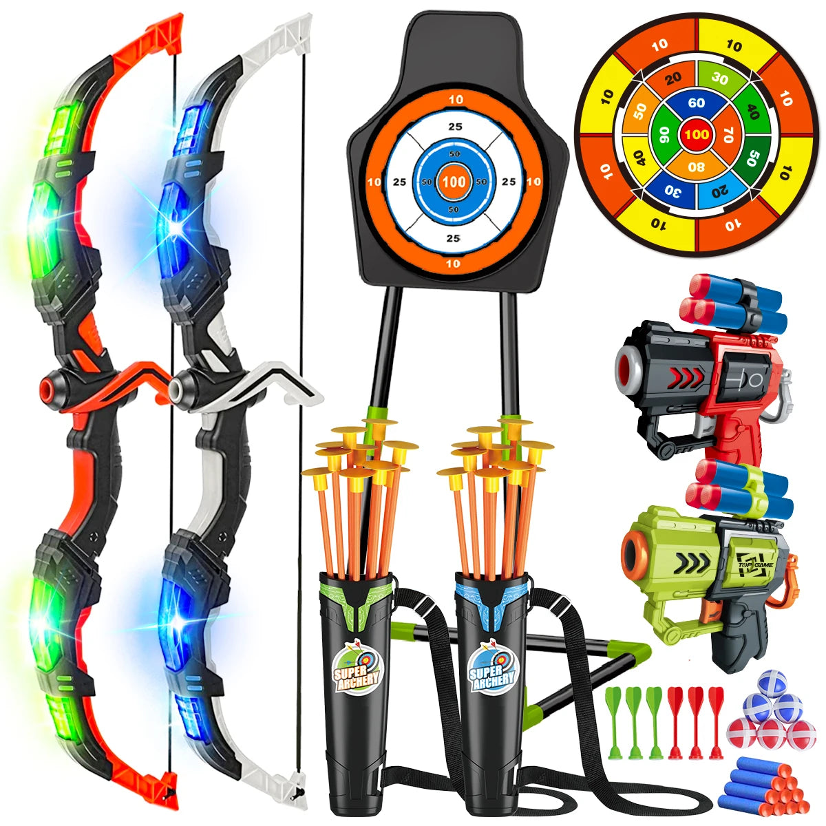 VATOS LED Archery Bow Arrow Toy Set For Kids Indoor