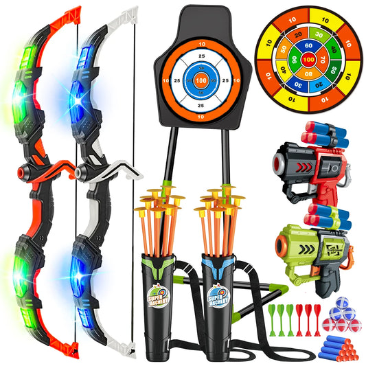 VATOS LED Bow and Arrow Toy for Kids with Dartboard