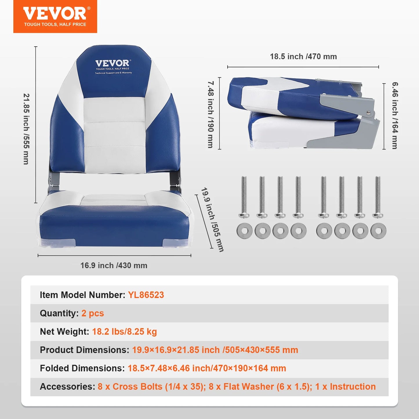 Foldable High Back Boat Seat Two Pack For Fishing Comfort
