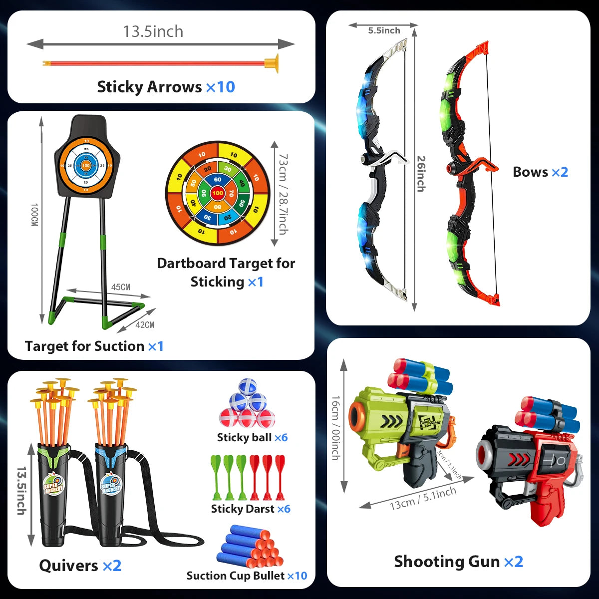VATOS LED Archery Bow Arrow Toy Set For Kids Indoor