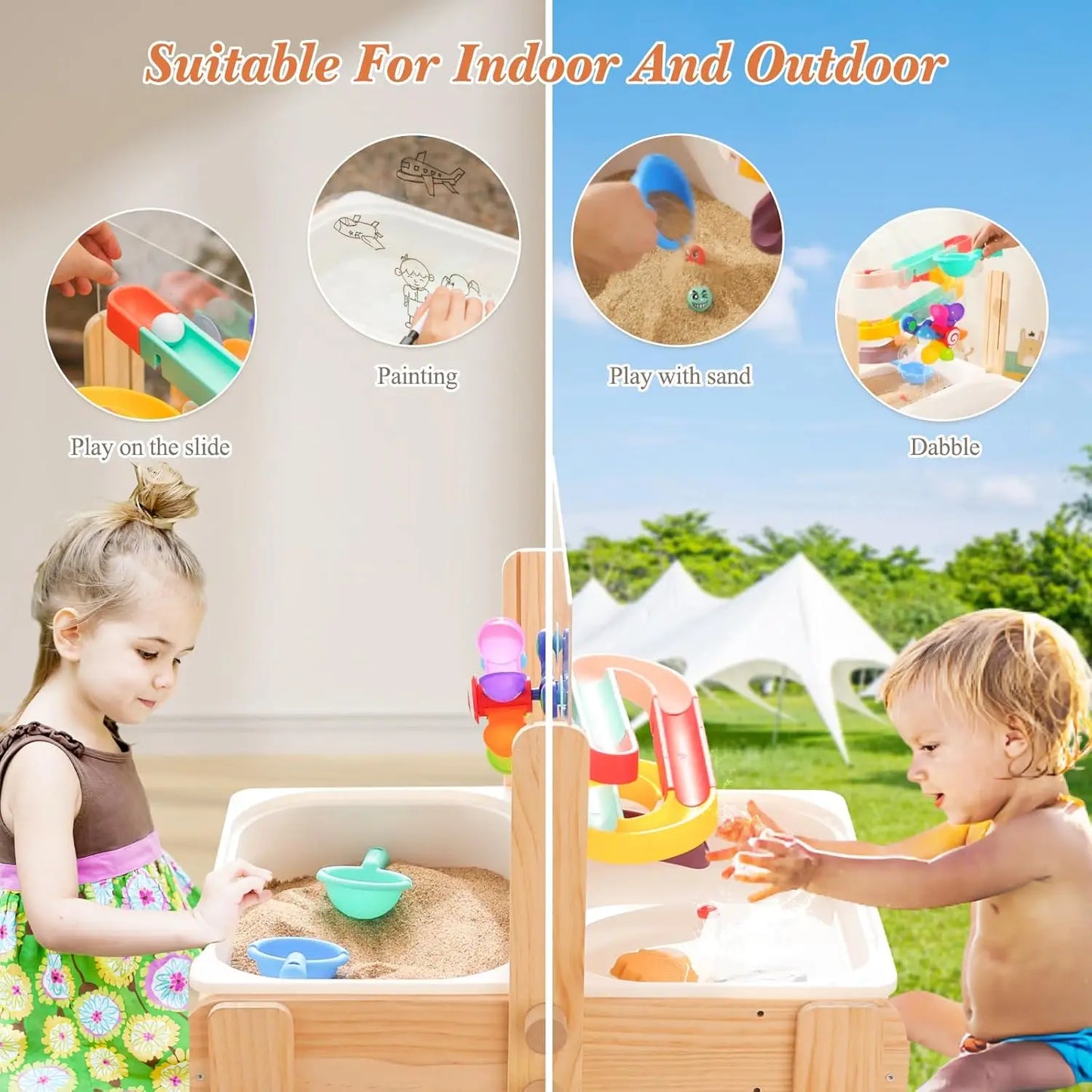 4 in 1 Sand and Water Table for Kids with Storage Bins