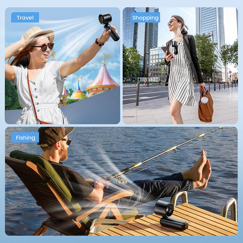 Portable Handheld Turbo Fan With 6 Speeds And Rechargeable Battery