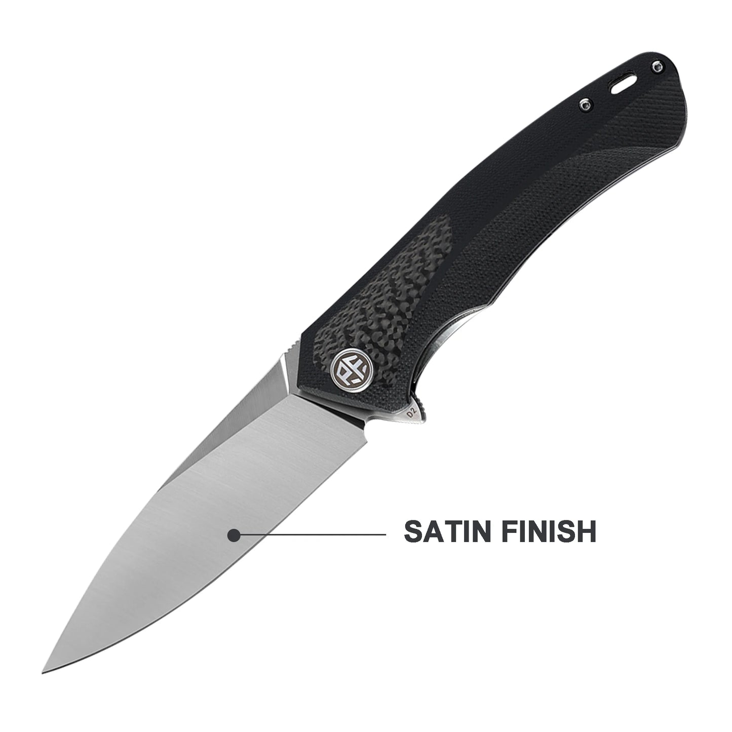 Petrified Fish Folding Knife with D2 Steel Blade and Carbon Fiber Handle