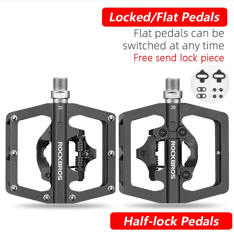 ROCKBROS Bicycle Pedal Non-Slip MTB Bike Pedals Aluminum Alloy Flat Platform Applicable SPD Waterproof Cycling Accessories