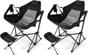 2-Pack Outdoor Hammock Chairs with Footrest and Pillow