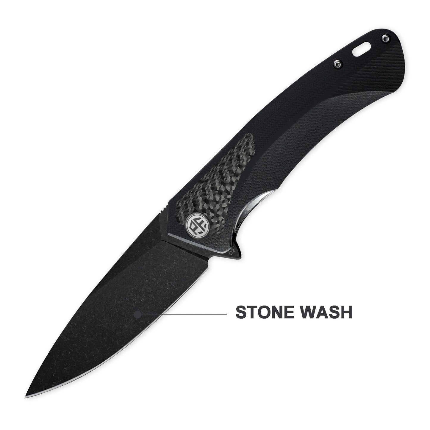 Petrified Fish Folding Knife with D2 Steel Blade and Carbon Fiber Handle