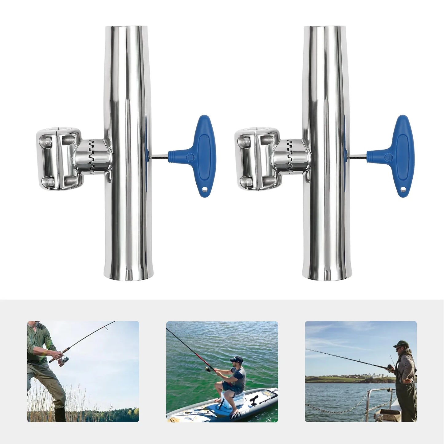 Stainless Steel Fishing Rod Holder 360° Rotating, Dual Mount for 7/8" & 1" Rails 2Pcs Fishing Rod Holders