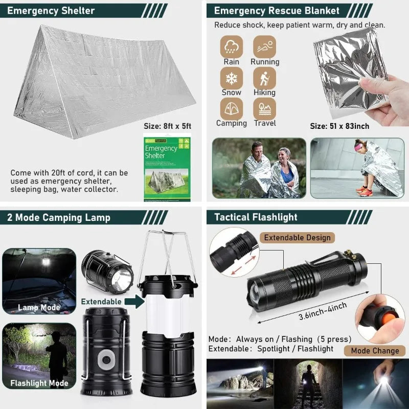 262 Piece Survival Gear Emergency Kit with First Aid and Axe
