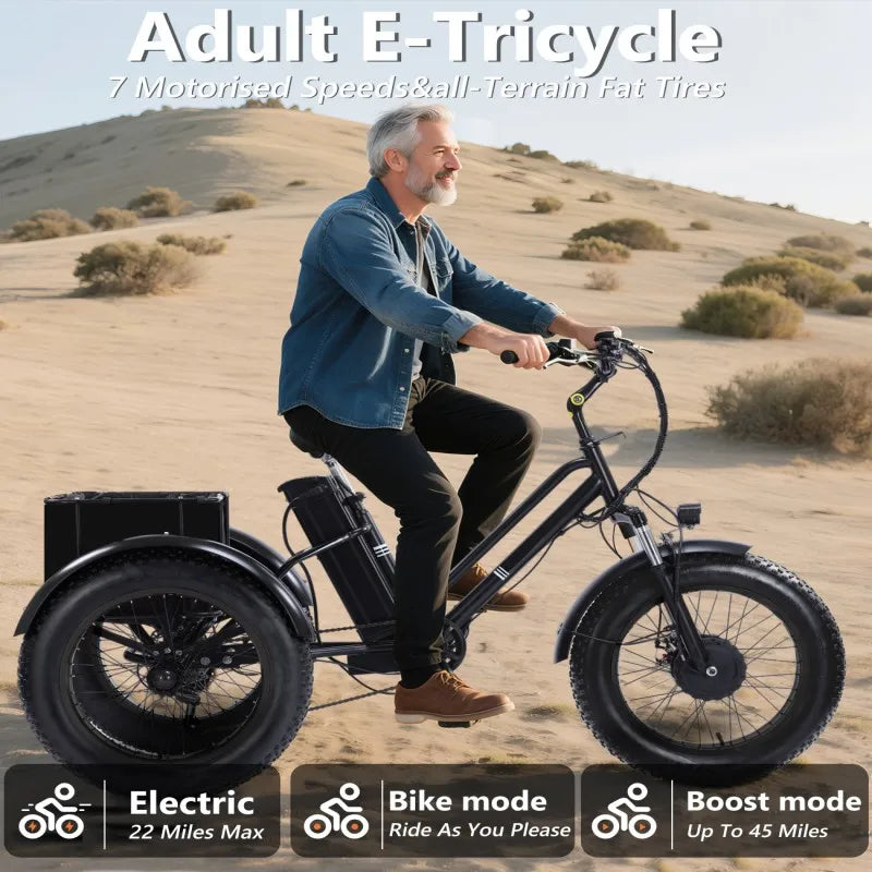 Electric Tricycle for Adults,500W Electric Trike,Electric Bicycle,20"x4.0"Fat Tire Electric Trike Fat Tire 3 Wheel electric bike