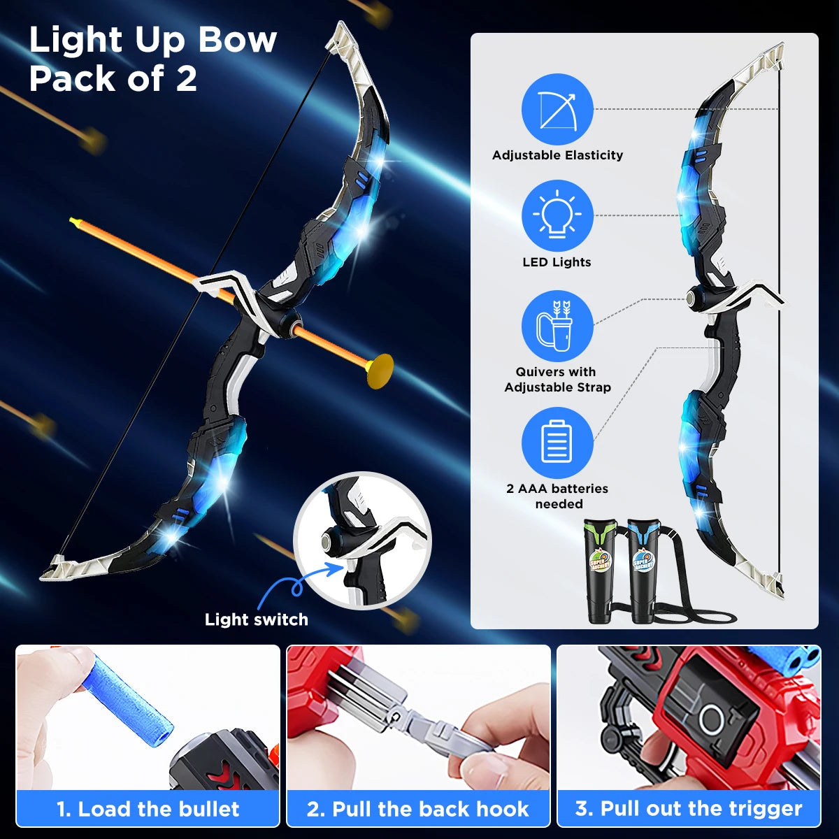 VATOS LED Archery Bow Arrow Toy Set For Kids Indoor