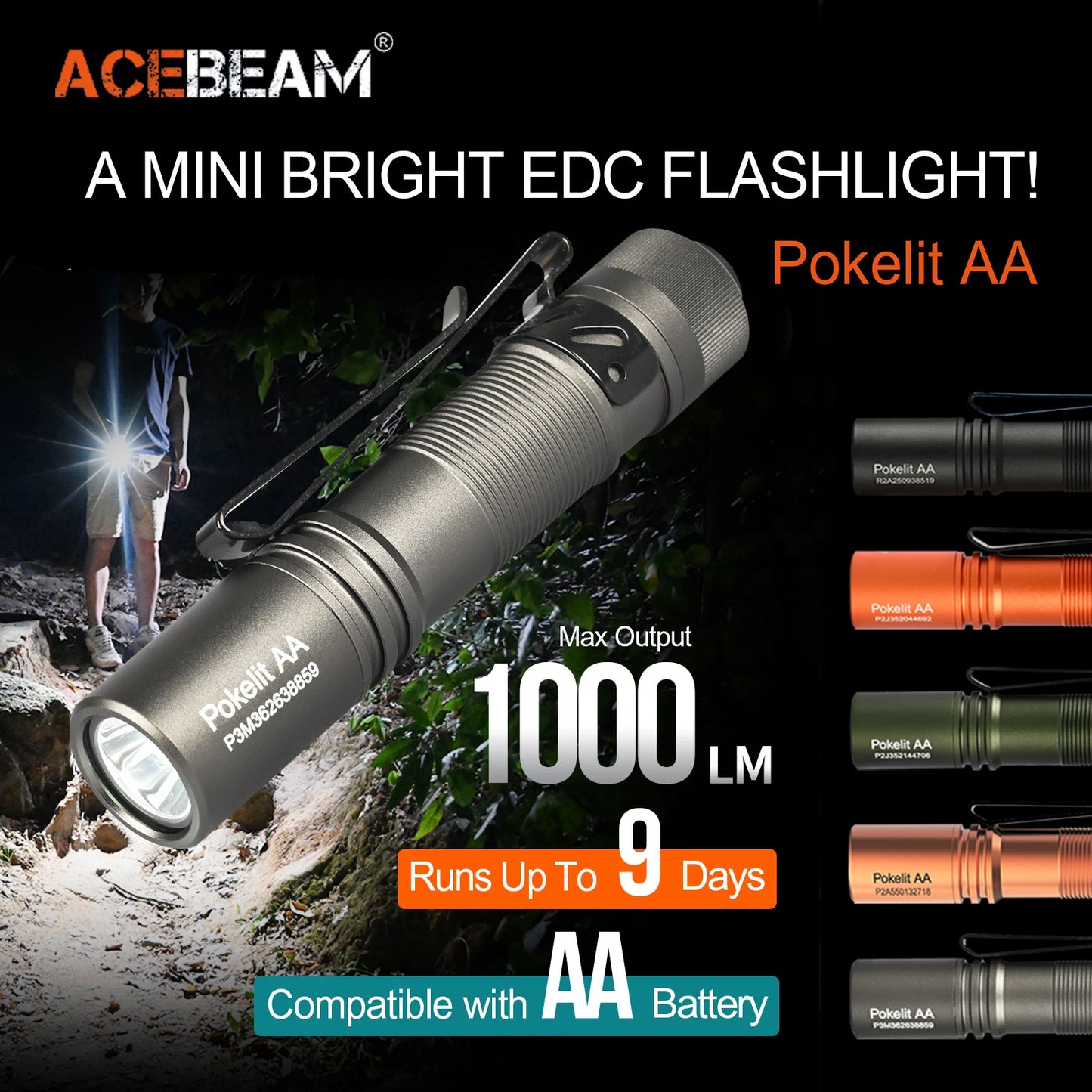 Acebeam Pokelit AA EDC Flashlight 1000 Lumens Compact and Rechargeable