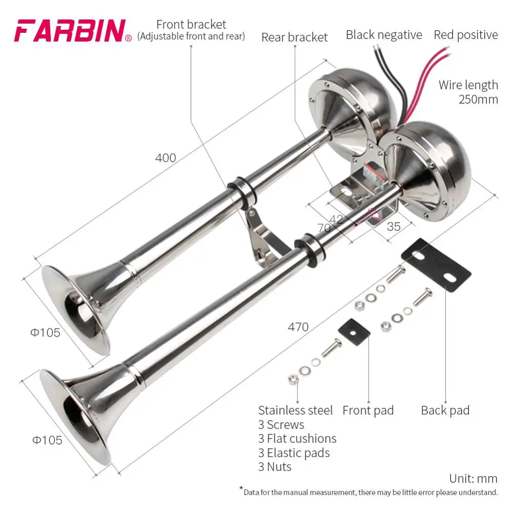 FARBIN 12V24V Marine Dual Trumpet Electric Horn Bracket
