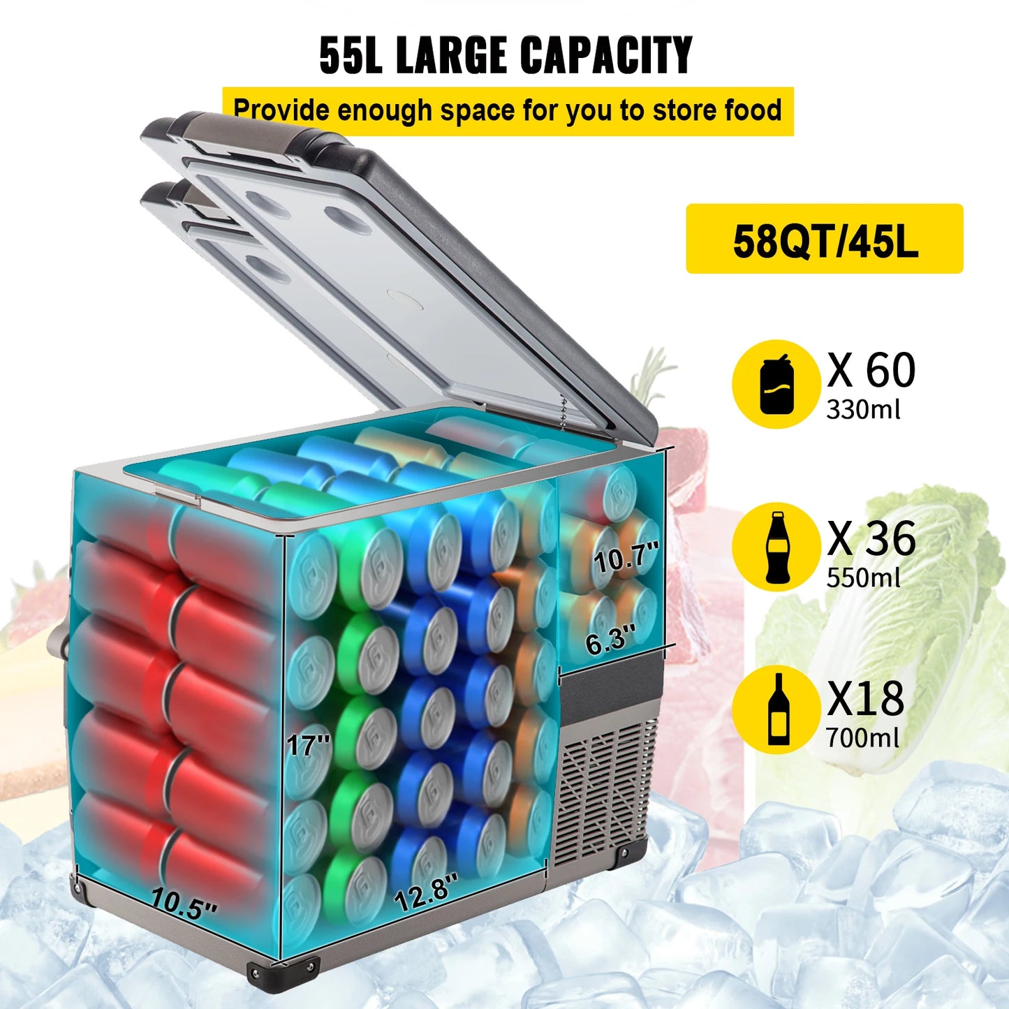 Portable Car Refrigerator with Efficient Cooling for Camping
