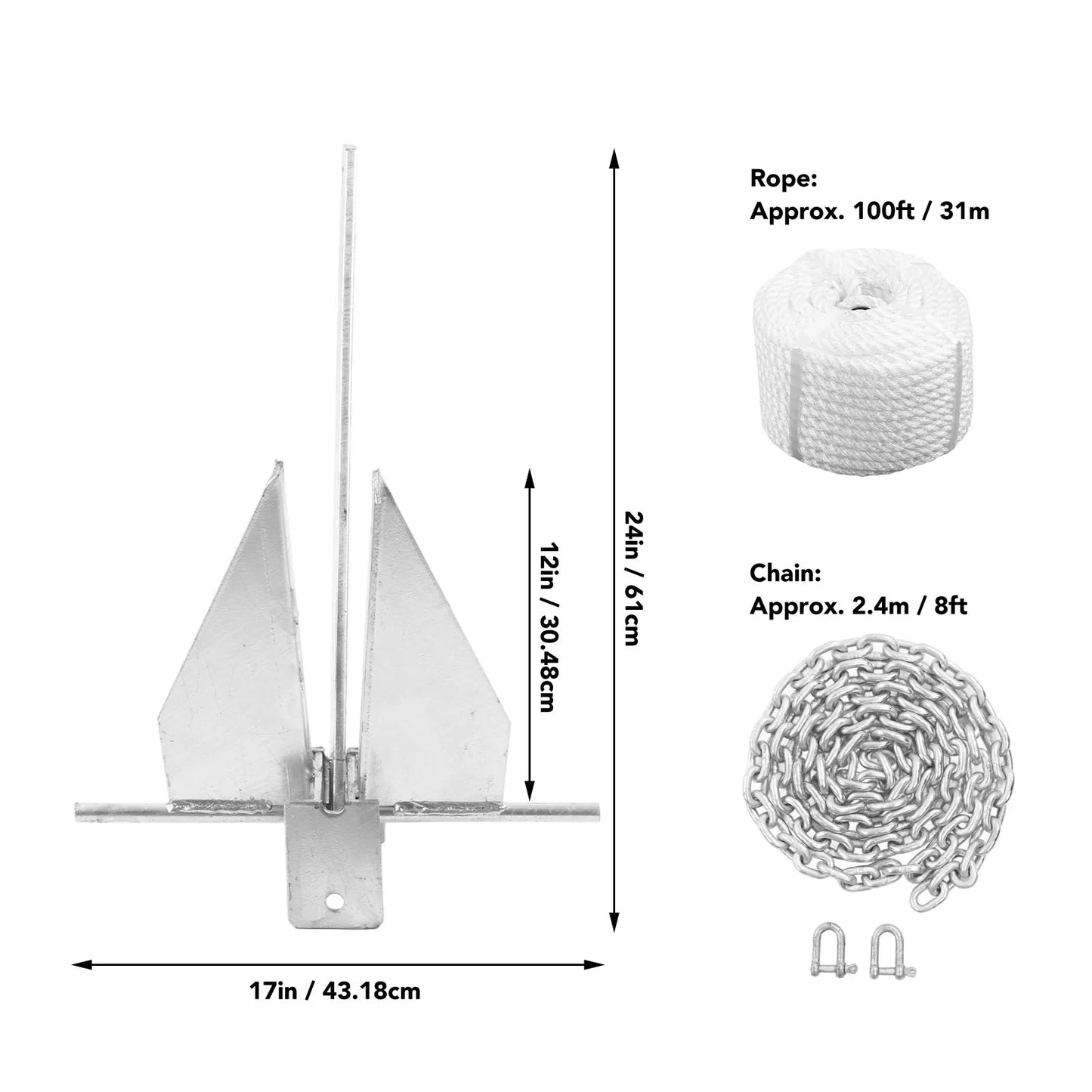 Heavy Duty Carbon Steel Boat Anchor Kit for Fresh Water