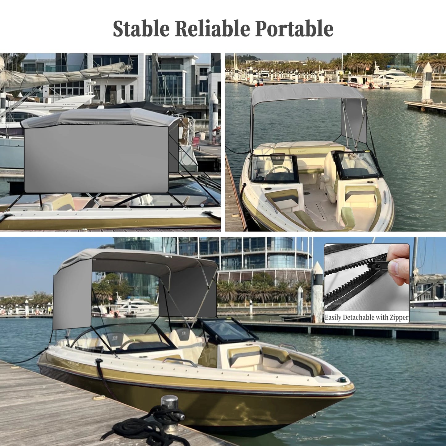 Durable 600D Bimini Top Boat Cover with Aluminum Frame