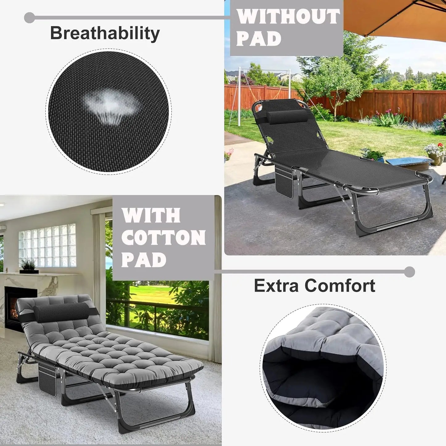 Heavy Duty Portable Chaise Lounge Chair for Outdoor Relaxation