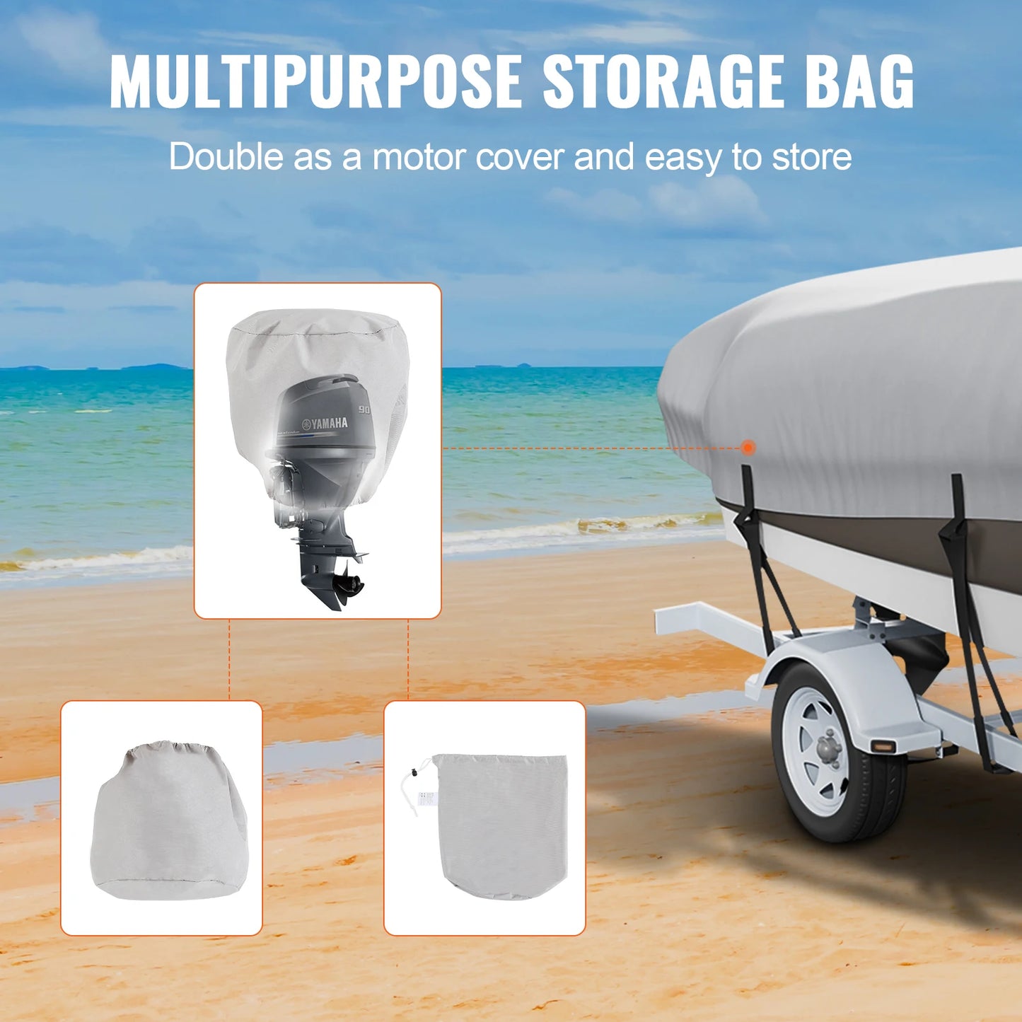 Waterproof Boat Cover with Motor Protection for 16-18.5 ft Boats