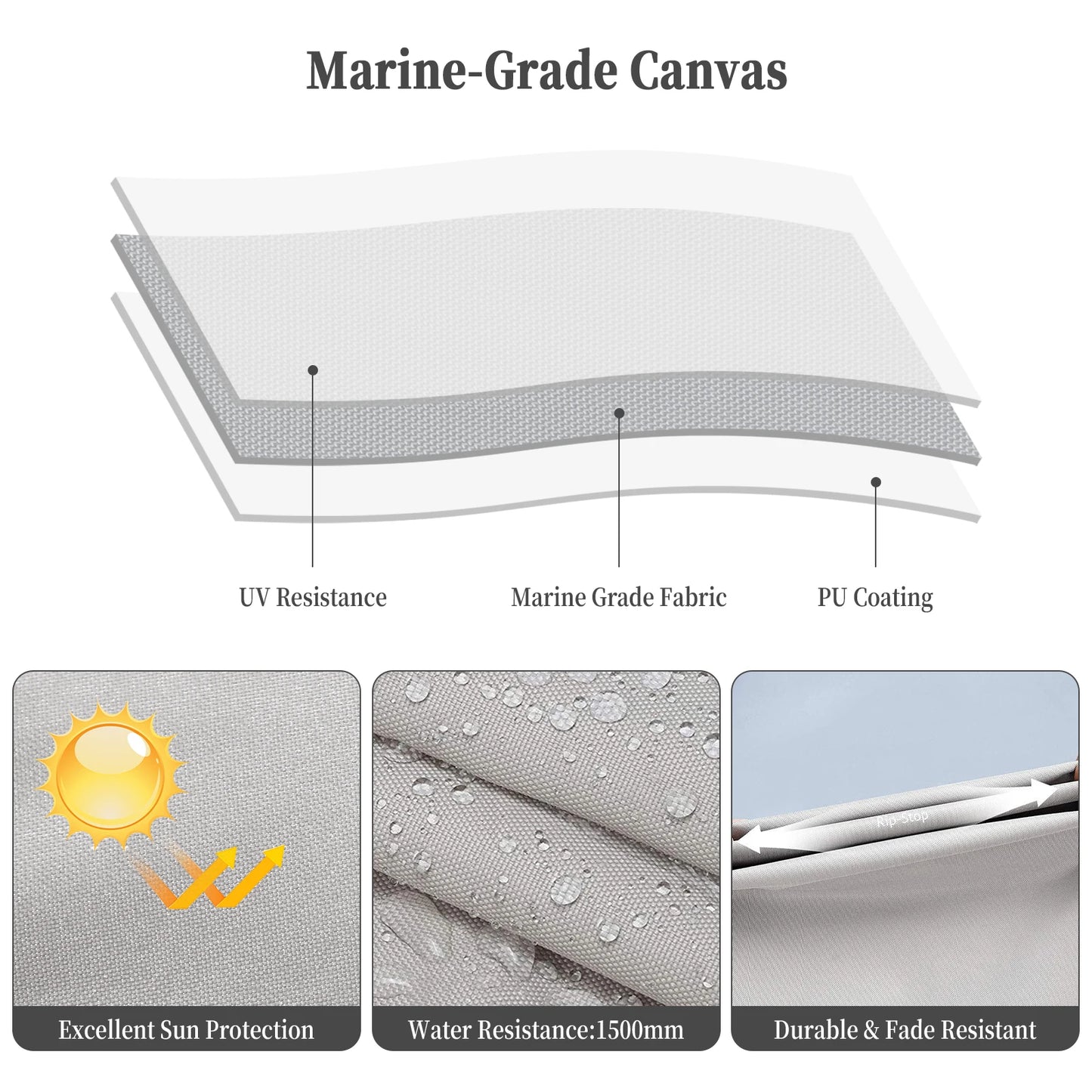 Durable 600D Bimini Top Boat Cover with Aluminum Frame