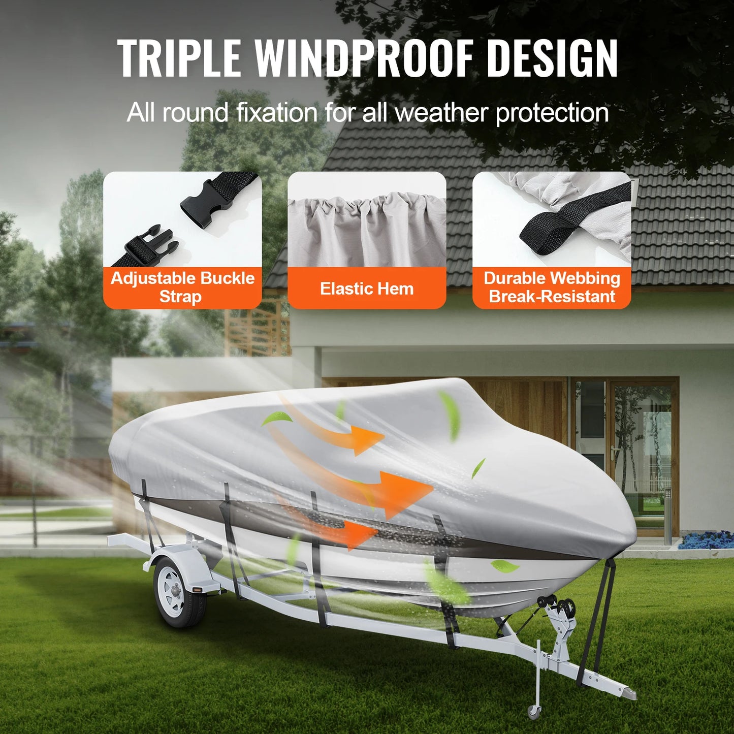 Waterproof Boat Cover with Motor Protection for 16-18.5 ft Boats