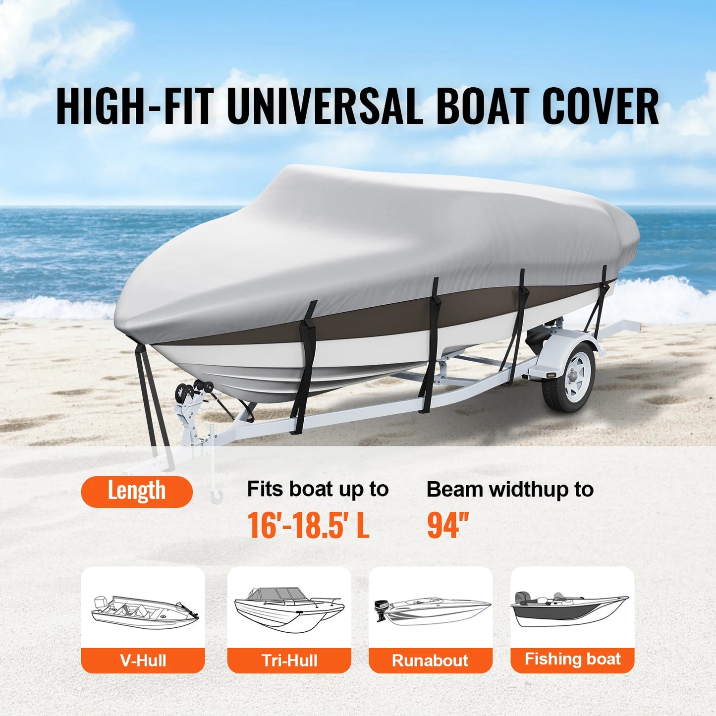 Waterproof Boat Cover with Motor Protection for 16-18.5 ft Boats