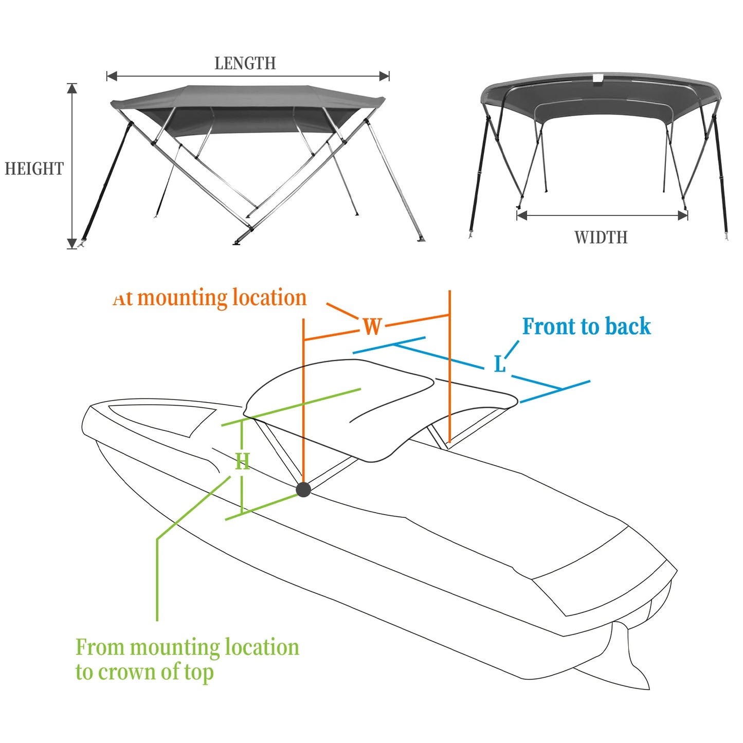 Durable 600D Bimini Top Boat Cover with Aluminum Frame