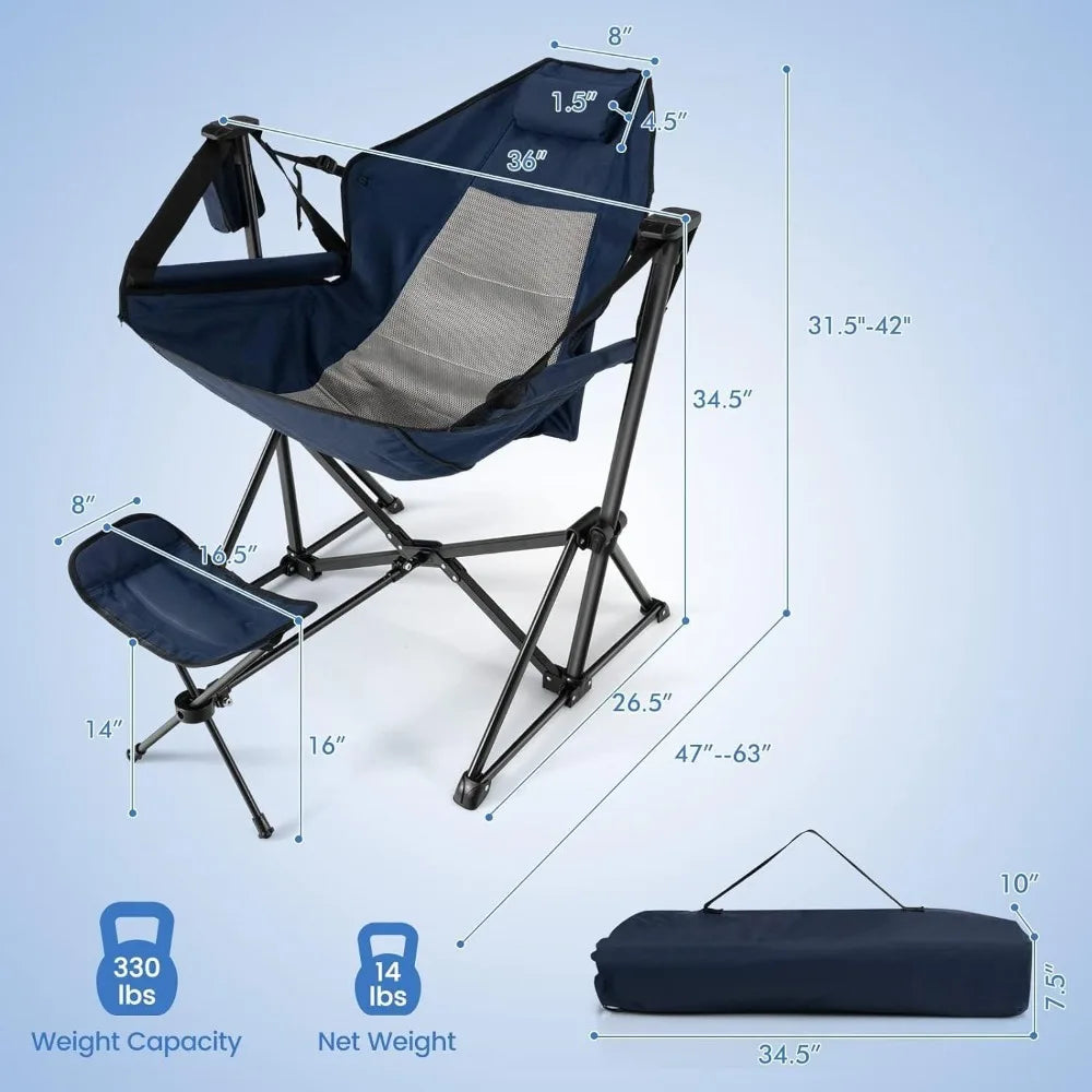 2-Pack Outdoor Hammock Chairs with Footrest and Pillow
