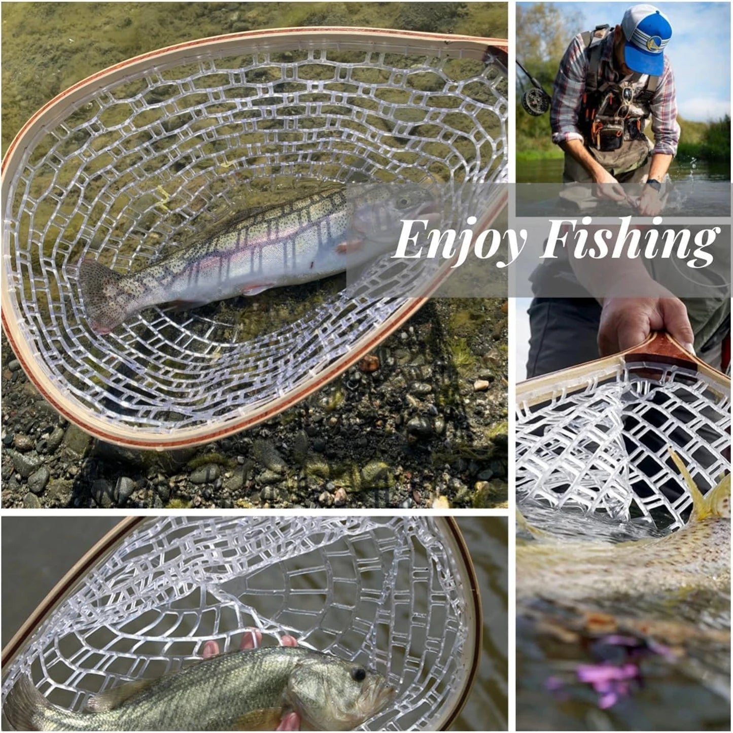 Fly Fishing Net Soft Mesh Trout Net With Handle For Release