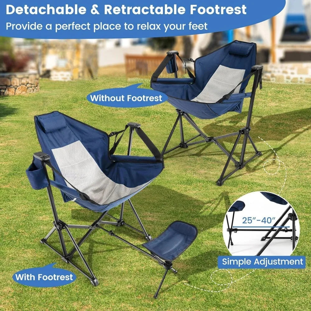 2-Pack Outdoor Hammock Chairs with Footrest and Pillow