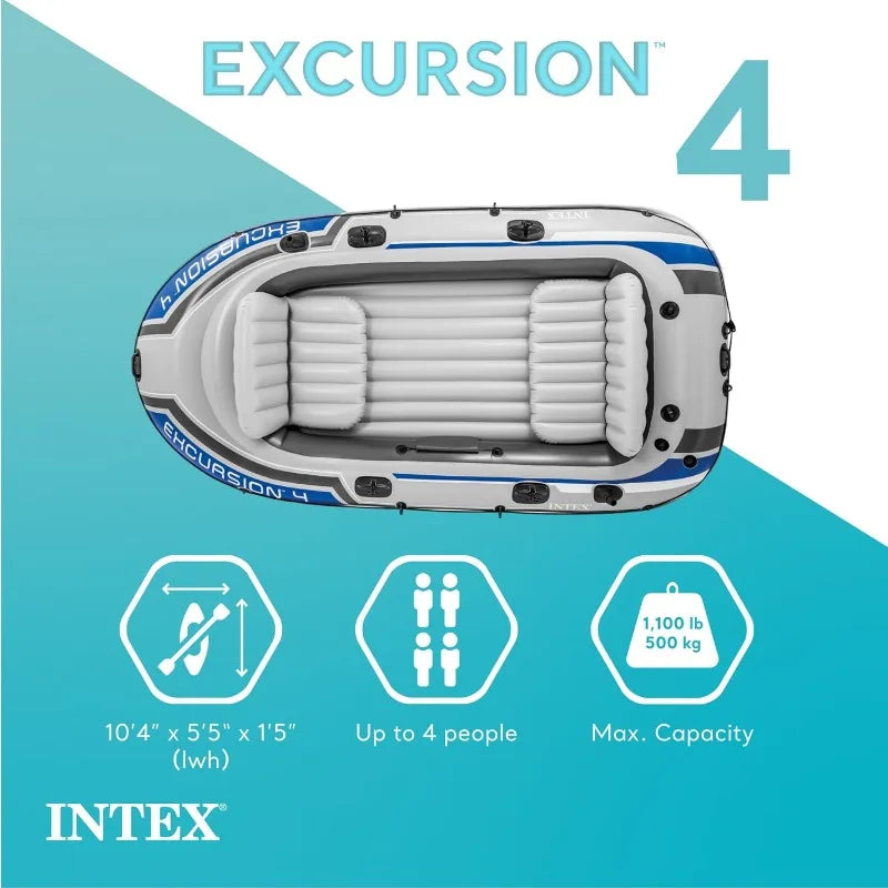 Intex Excursion Inflatable Boat Deluxe Oars And Pump Durable