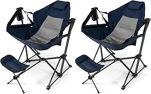 2-Pack Outdoor Hammock Chairs with Footrest and Pillow