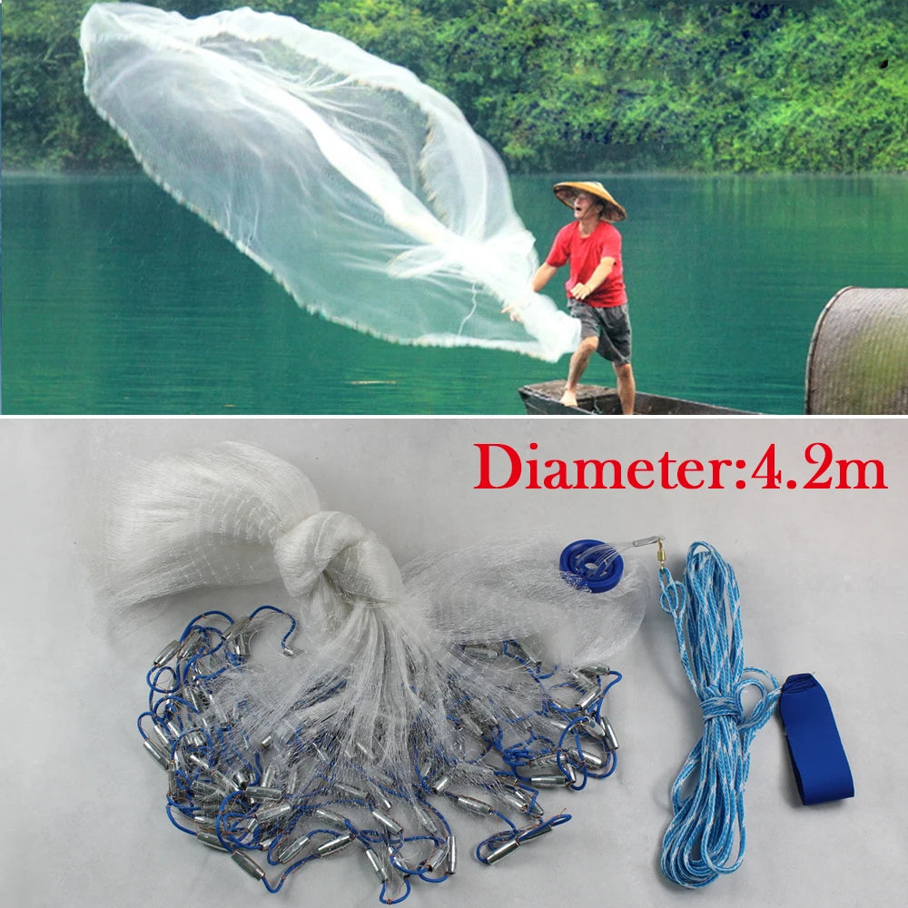 Durable 14ft Hand Cast Fishing Net With Dense Mesh