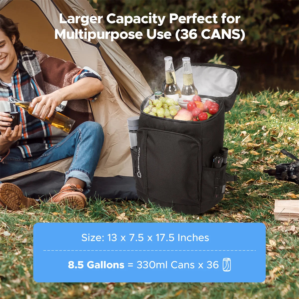 Insulated Backpack Cooler Keeps 36 Cans Cold for 24 Hours