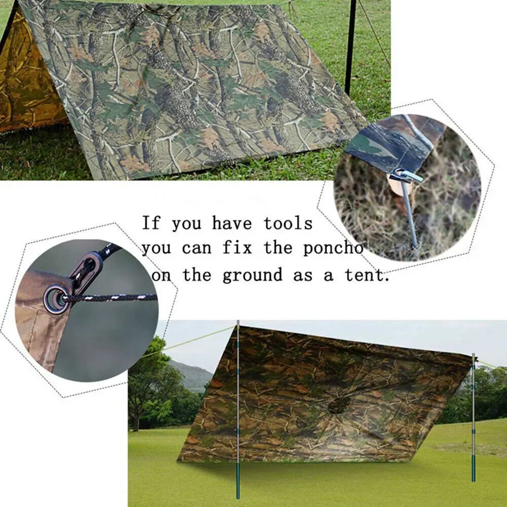 Tactical Waterproof Rain Poncho for Camping and Hiking
