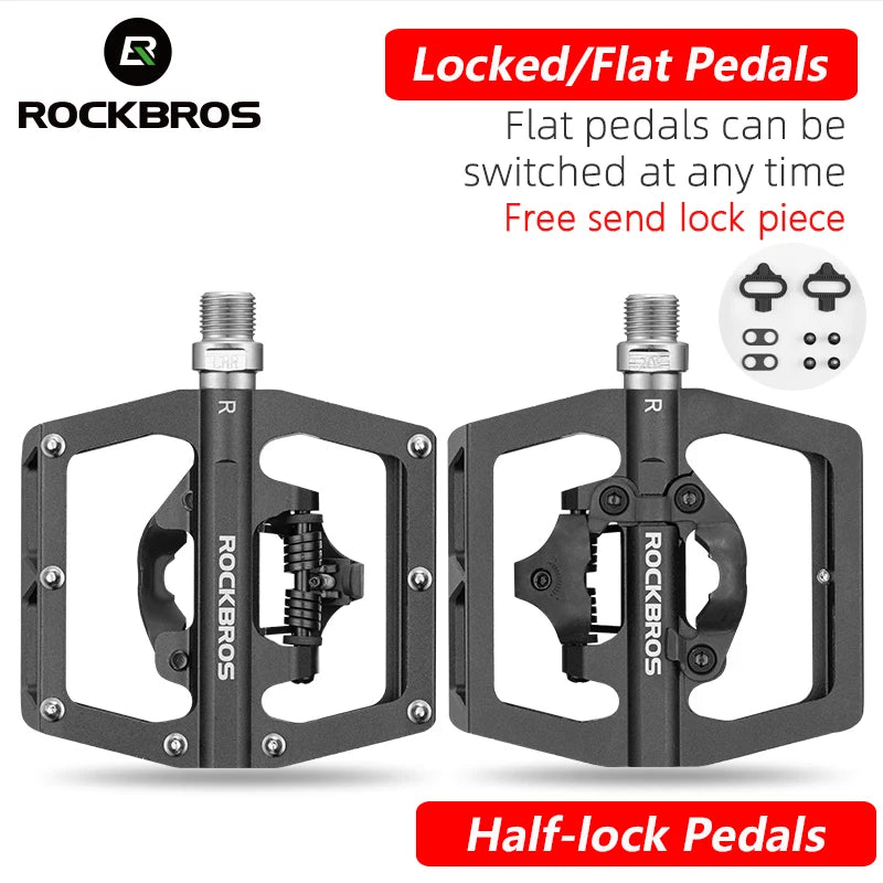 ROCKBROS Bicycle Pedal Non-Slip MTB Bike Pedals Aluminum Alloy Flat Platform Applicable SPD Waterproof Cycling Accessories