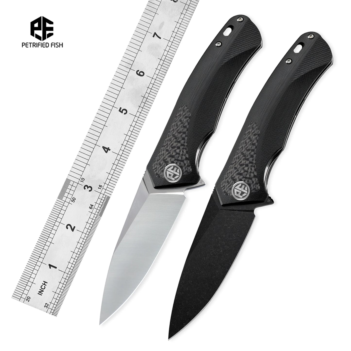 Petrified Fish Folding Knife with D2 Steel Blade and Carbon Fiber Handle