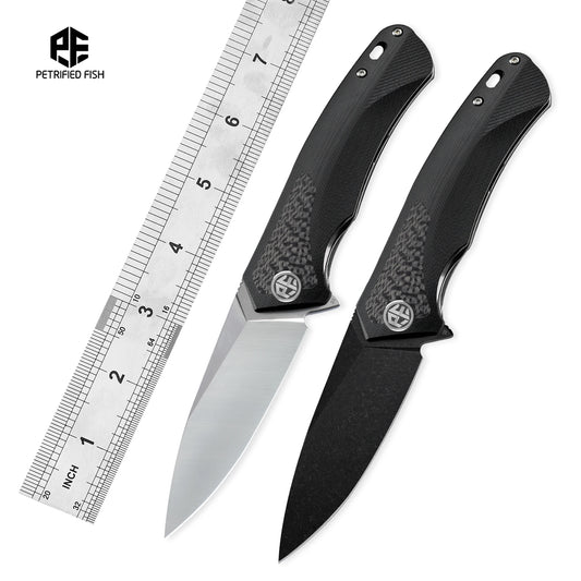 Petrified Fish Folding Knife with D2 Steel Blade and Carbon Fiber Handle