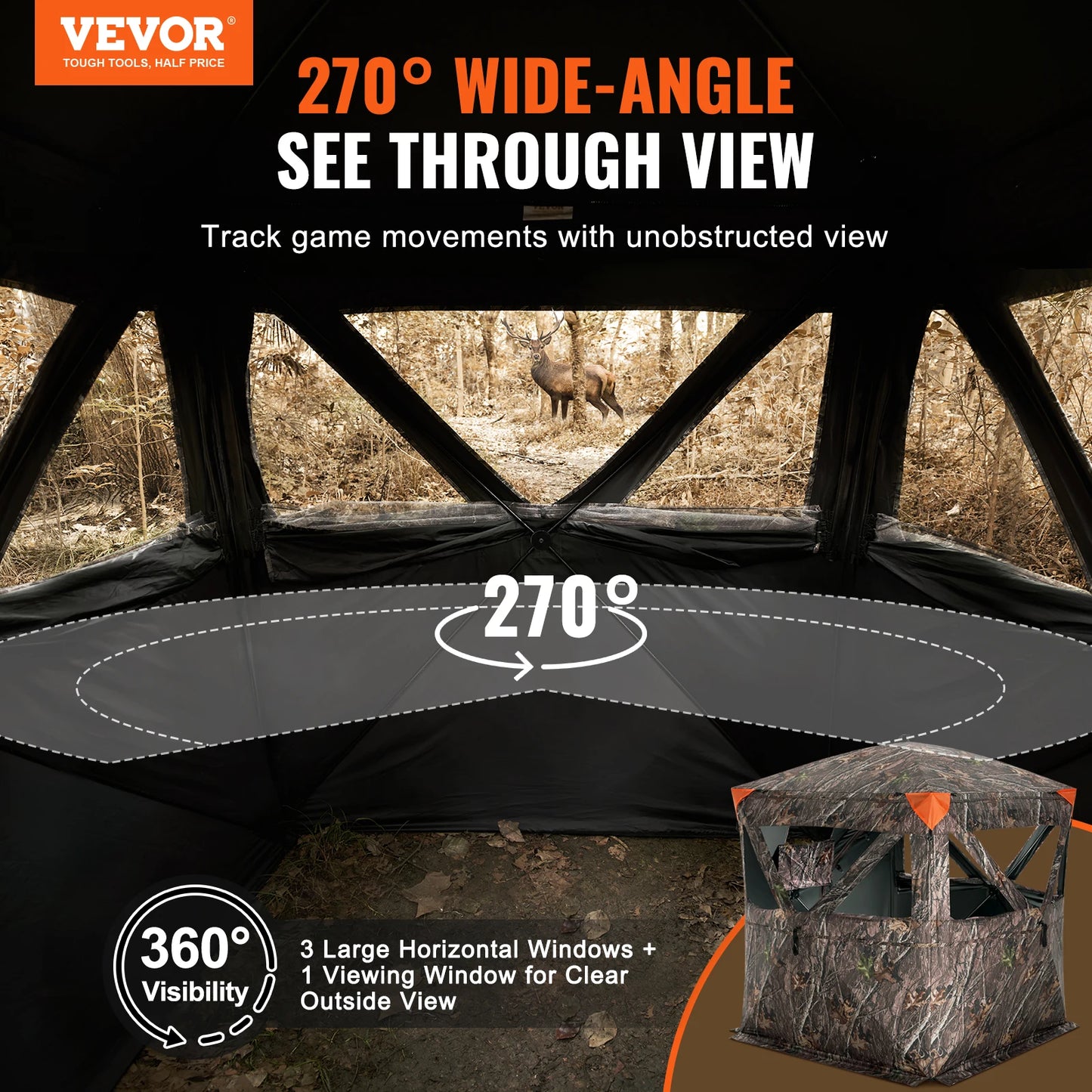 VEVOR 270 Degree See Through Ground Hunting Blind Pop Up