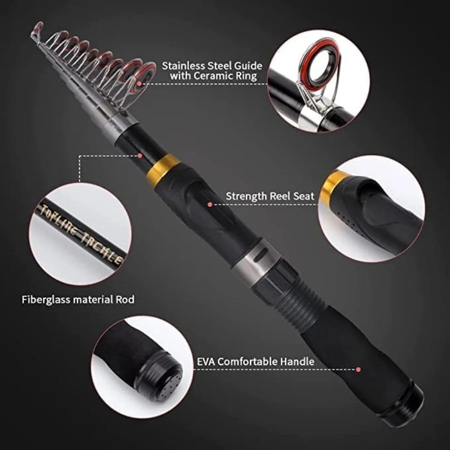 Collapsible Telescopic Fishing Rod and Reel Combo Portable Fishing Kit
