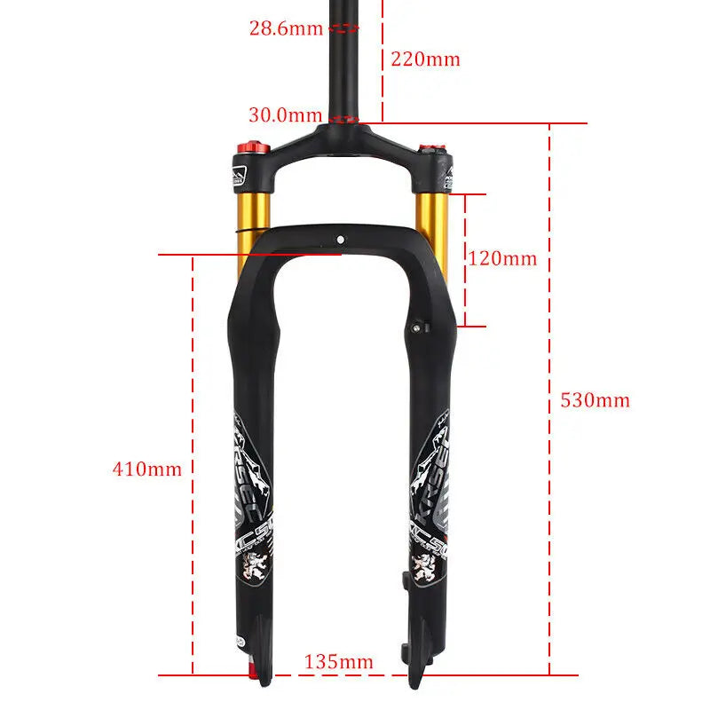 KRSEC 26 Inch MTB Snow Bike Suspension Fork Rebound Adjustment MTB Bike Fat Air Fork 4.0" Tire Mountain Bike Fork 135mm