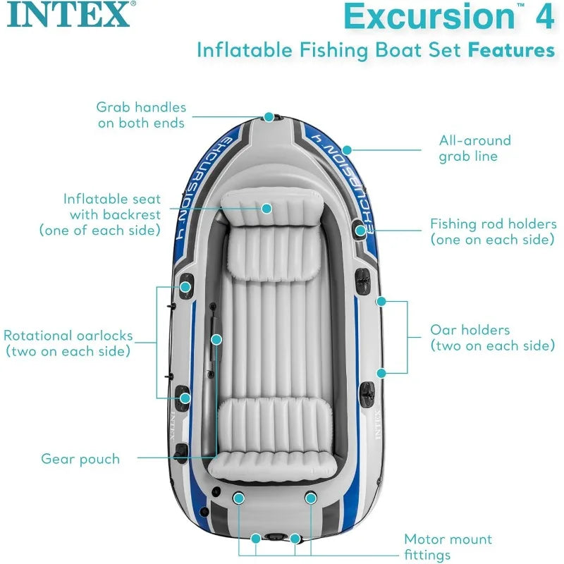 Intex Excursion Inflatable Boat Deluxe Oars And Pump