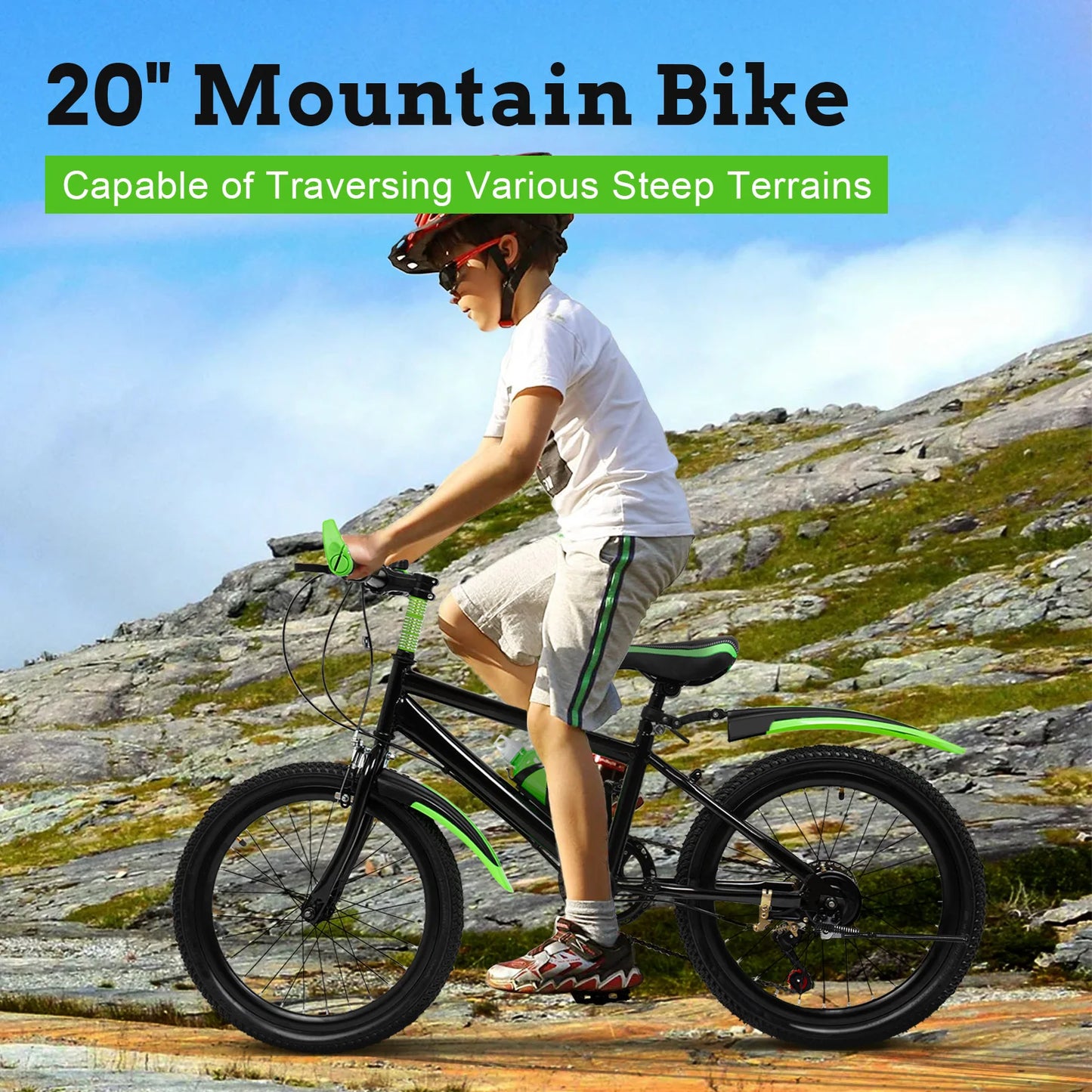 Kids Mountain Bike 20In With Adjustable Height Disc Brake