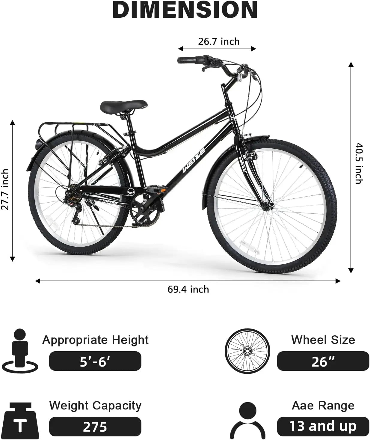 Beach Cruiser Bike 26 Inch With Front And Rear Fenders