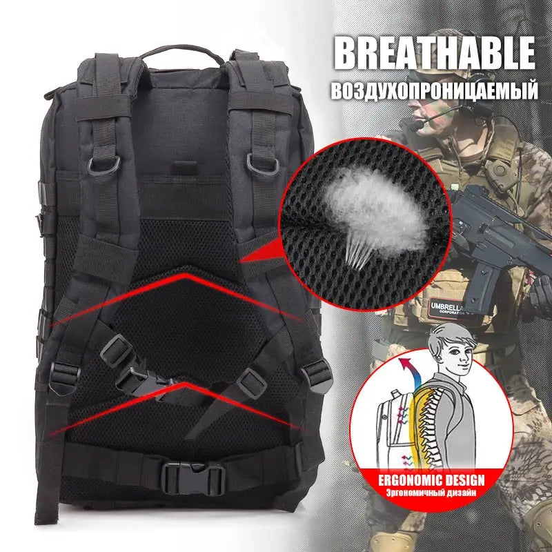 Tactical Travel Backpack 45L Waterproof Large Capacity Pack