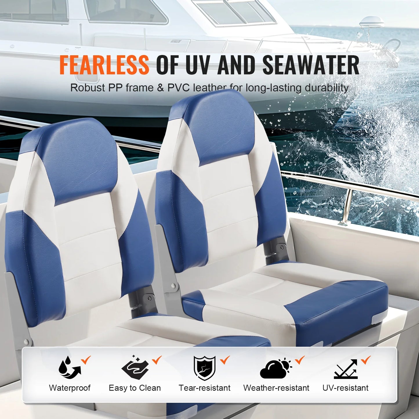 Foldable High Back Boat Seat Two Pack For Fishing Comfort