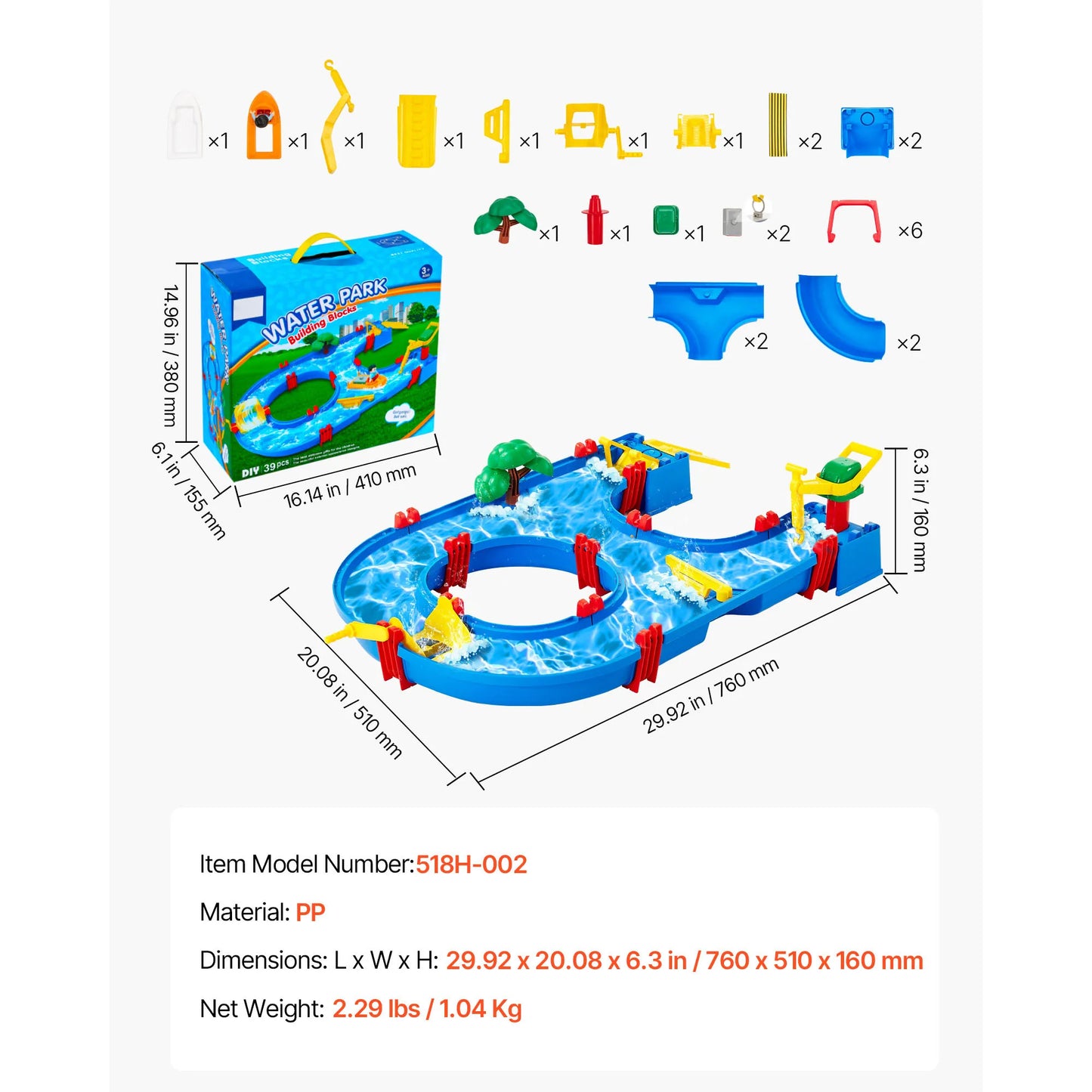 Children's Water Play Table with 39PCS Accessories for Outdoor Fun