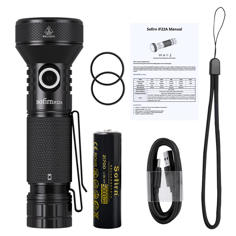 Sofirn IF22A 2100lm USB C Rechargeable Throw Flashlight