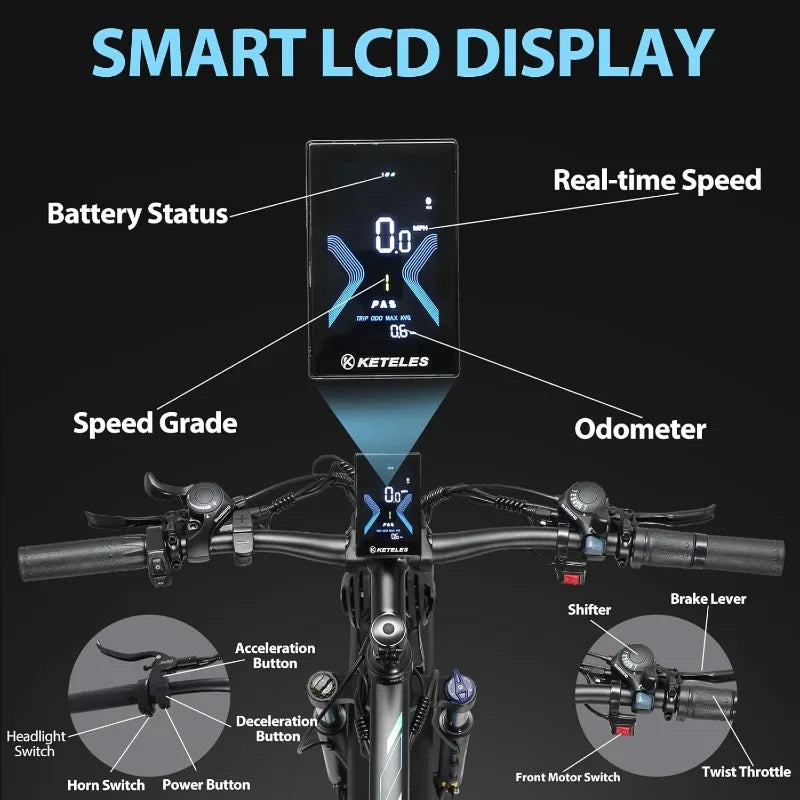 AWD Electric Bike for Adults, Peak 4000W Power 26” Fat Tire Ebike, 34MPH Motor Electric Bicycles, 48V 23AH Removable Batter