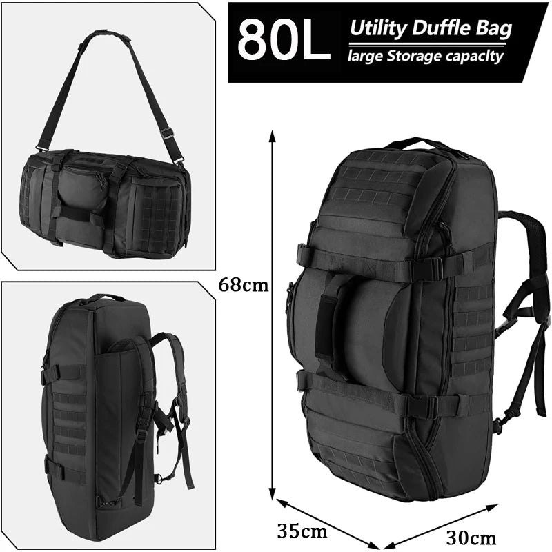 LQARMY Tactical Duffle Bag 80L For Camping Hiking Gear