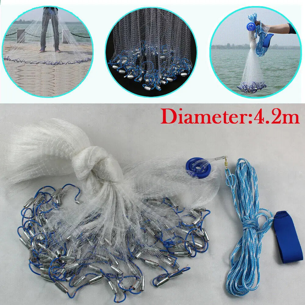 Durable 14ft Hand Cast Fishing Net With Dense Mesh